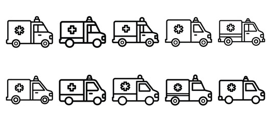 ambulance vehicle medical health care outline icon set, line art minimal design © Bipul