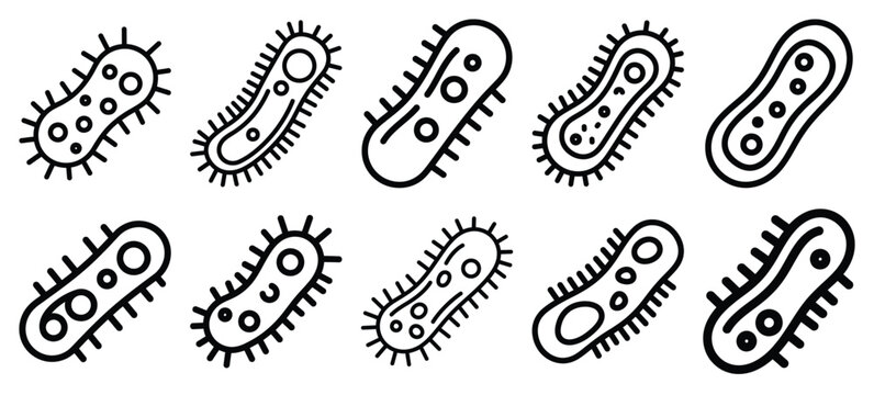 bacteria microbe medical health care outline icon set, line art minimal design