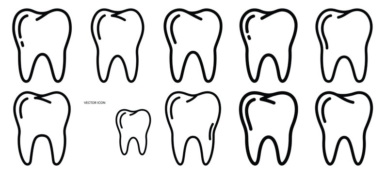 dental tooth medical health care outline icon set, line art minimal design