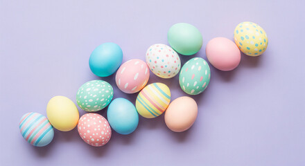 Obraz premium Minimal Spring Flat Lay with Decorative Pastel Eggs and Copy Space