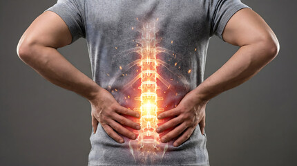 Lower Back Pain and Spine Injury Concept with Glowing Vertebrae Anatomy Visualization