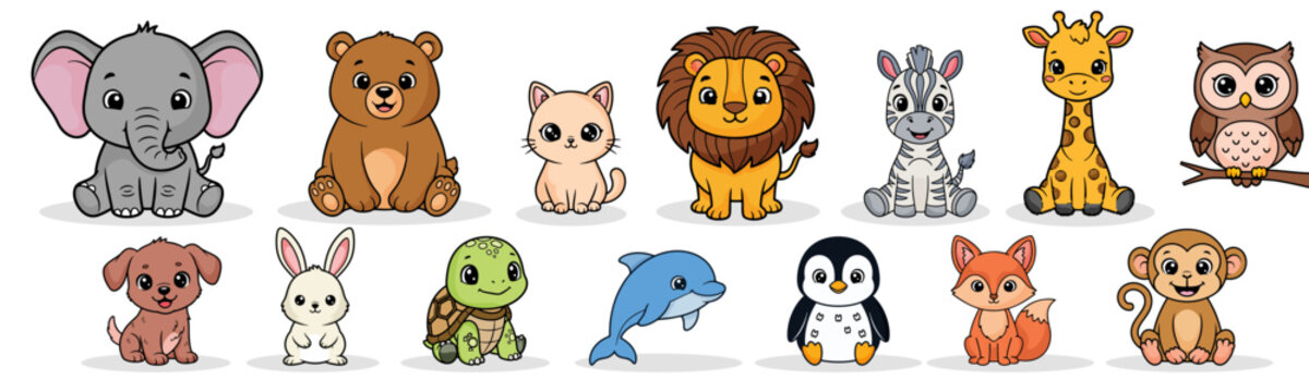 Mega Collection of Cute Cartoon Baby Animals for Kids with Jungle and Forest Wild Characters