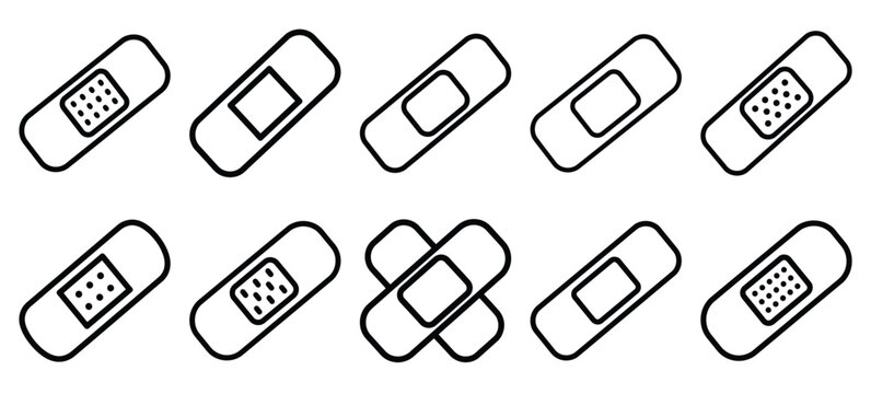 injury bandage medical health care outline icon set, line art minimal design