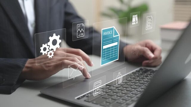 Digital invoice concept with electronic billing system, online payment and financial data management. Modern accounting technology, paperless invoicing and secure business transactions.