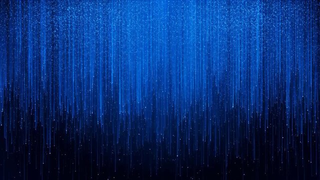 Abstract blue background with shimmering vertical lines and particles. Ideal for creating a calming atmosphere in digital media and presentations