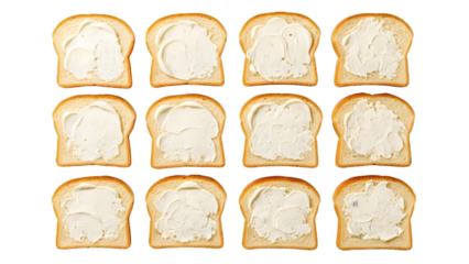 Twelve slices of white bread isolated on transparent background