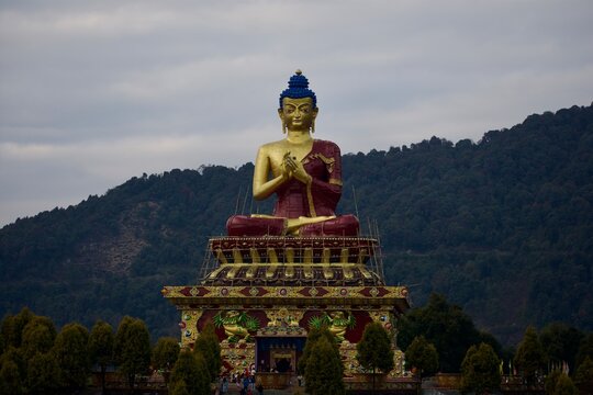 Frontal view of Buddha statue at Tathagata Tsal, Ravangla
