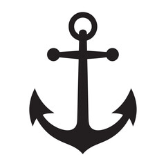 Anchor Silhouette Icon in Black with Curved Flukes and Ring for Nautical and Maritime Themes Vector