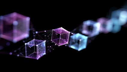 Illuminated interconnected cubes, conveying digital network and blockchain technology concepts