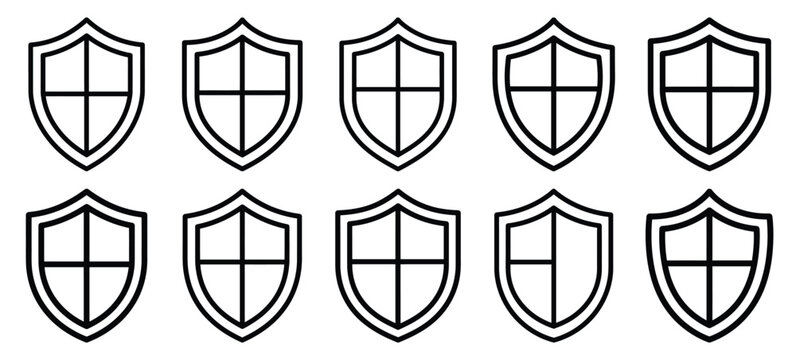 medical shield medical health care outline icon set, line art minimal design