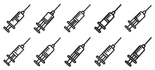 Obraz premium medical syringe needle medical health care outline icon set, line art minimal design
