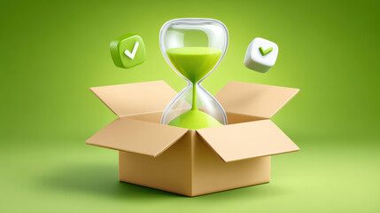 Hourglass timer e commerce package urgency box green minimal delivery