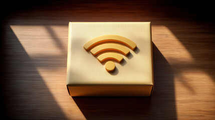 Gold package with wifi symbol e commerce modern connectivity box in warm light