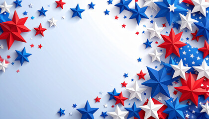 Patriotic Starry Frame: Red, White, And Blue Stars Brighten A Festive Background.