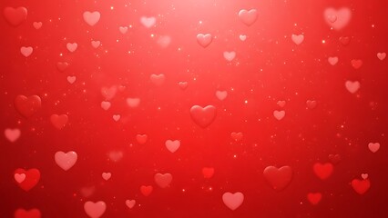 Falling hearts on red background