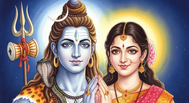 Lord Shiva Parvati Devotional Background Art