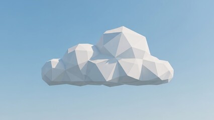 Geometric white cloud floating against a gradient blue sky background
