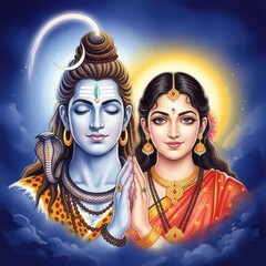 Hindu Divine Couple Shiva Parvati Illustration