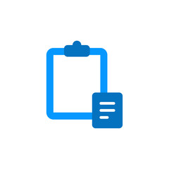clipboard icon with blue color . Modern task management, documents, checklist, and office survey design.