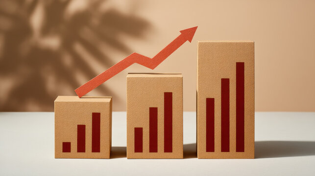 E commerce bar chart rising growth boxes with upward arrow showing sales increase and business - Powered by Adobe