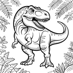 Black and white dinosaur with fern background leaves