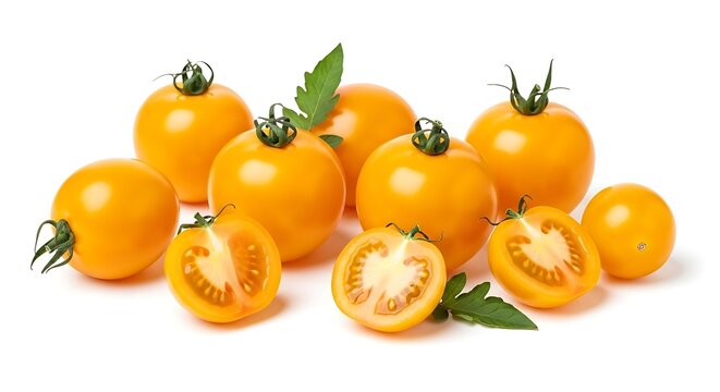 Fresh Yellow Tomatoes on White Background.