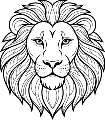 Black and white of a lion's face with detailed mane