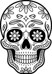 Black and white skull with floral decorations