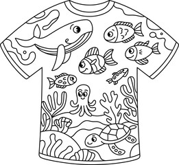 Black and white t-shirt with underwater sea creatures