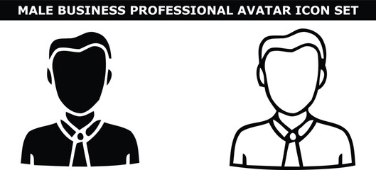 A set of male business professional avatar icons in black and white