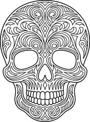 Intricate Black and White Skull with Swirling Patterns