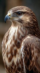 Obraz premium Detailed profile portrait captures the focused gaze of a raptor displaying intricate feather patterns