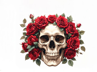 skull with red rose
