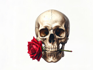 human skull with a rose