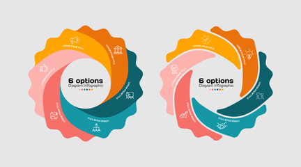 Vector circle circular arrows infographic, cycle diagram, presentation chart. Business concept with 6 options, parts, steps, processes. Vector Eps