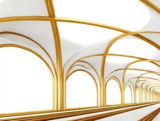 Elegant arched hallway with gold accents and bright lighting in architectural design