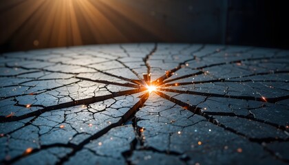 Cracked Surface with Rays of Light Shining Through Gaps in Texture
