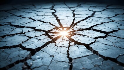 Cracked Earth Surface with Radiant Light Breaking Through Layer