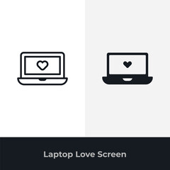 Laptop with heart icon showing online love content and engagement
