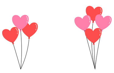 Tied heart-shaped balloons. A bunch of balloons PNG. Decorations for Valentine&rsquo;s Day.