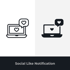 Laptop with heart notification showing online interaction and user engagement