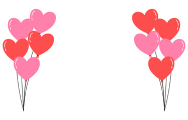 Tied heart-shaped balloons. A bunch of balloons PNG. Decorations for Valentine&rsquo;s Day.