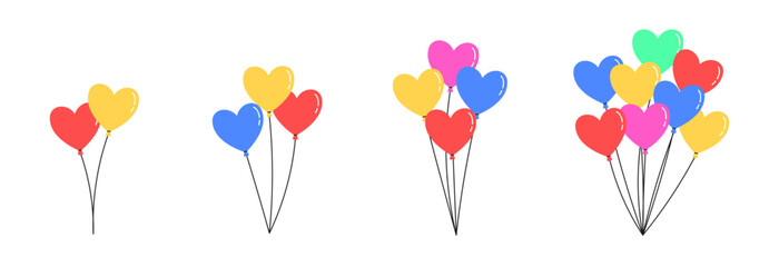 Tied heart-shaped balloons. A bunch of balloons PNG. Decorations for Valentine&rsquo;s Day.