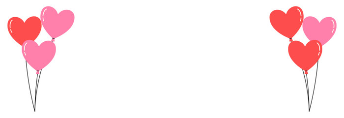 Tied heart-shaped balloons. A bunch of balloons PNG. Decorations for Valentine&rsquo;s Day.