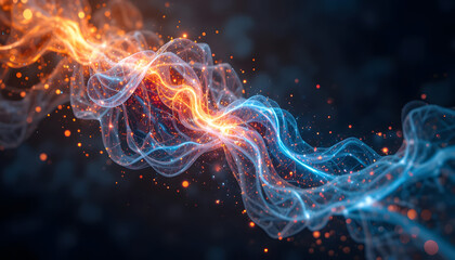 Vibrant Flowing Light Waves with Glittering Particles in Dark Space