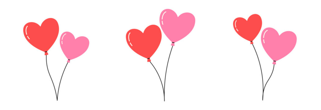 Tied heart-shaped balloons. A bunch of balloons PNG. Decorations for Valentine&rsquo;s Day.