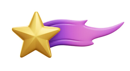 Obraz premium 3d icon of golden star with purple splash isolated on transparent background