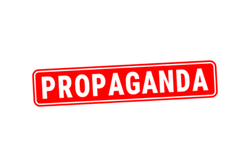 Propaganda Word in White on Red Rounded Stamp on Transparent Background - Misinformation Warning Label
