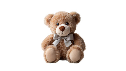 Obraz premium Cuddly teddy bear with elegant bow on black background for kids