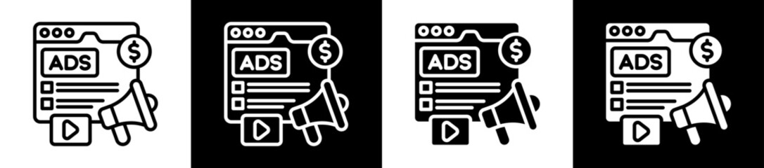 Paid Ads Icon Set In Black And White Filled Style Collection